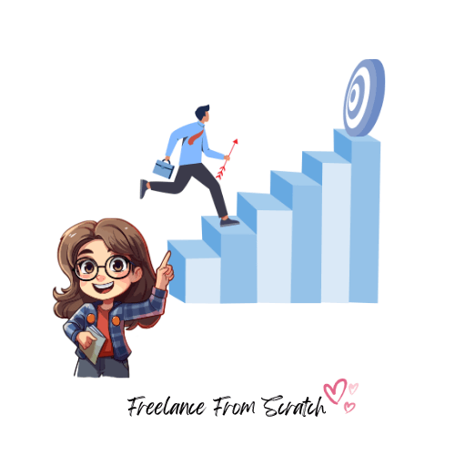 a cartoon of a woman and a man climbing up a stairs on what to do after starting a blog