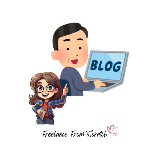 a cartoon of a man and a woman blogging